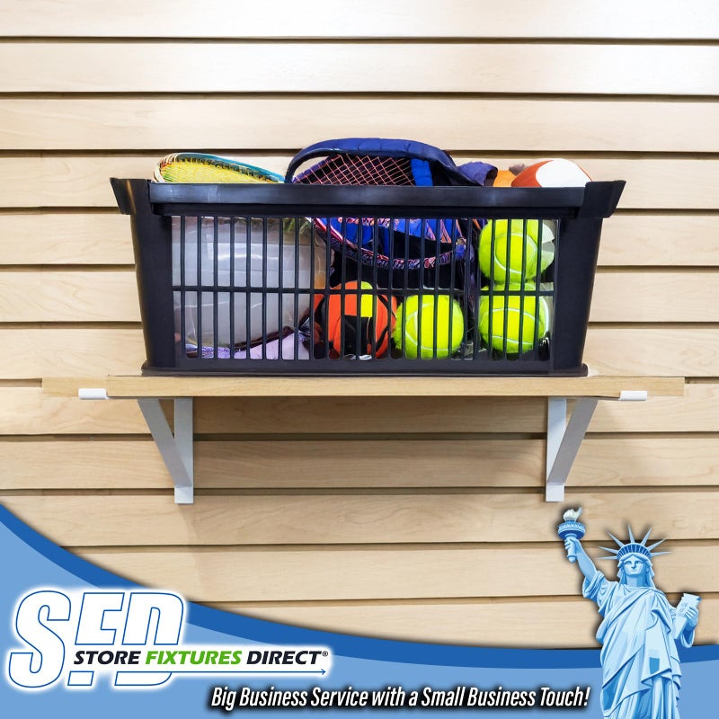 Store Fixtures Direct 12" White Heavy Duty Slatwall Shelf Bracket with Support & Lip - 10 Pack - Image 3